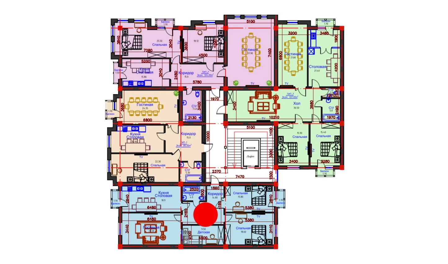 3-комнатная квартира 107 м²  8/8 этаж