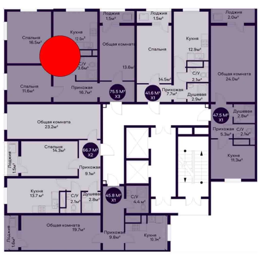 3-комнатная квартира 75.5 м²  9/9 этаж