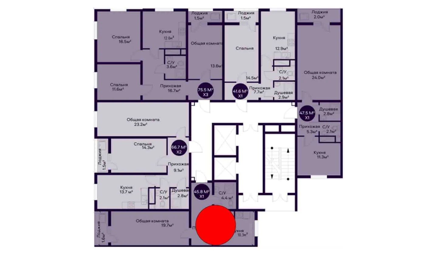 1-комнатная квартира 45.8 м²  3/3 этаж