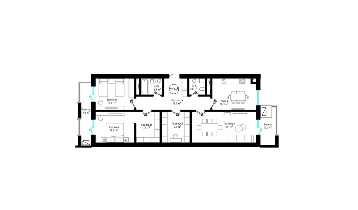 3-xonali xonadon 112.3 m²  3/3 qavat