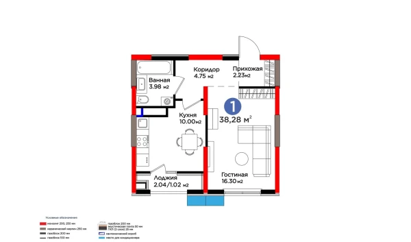 1-комнатная квартира 39.02 м²  7/9 этаж | Жилой комплекс BI Sad'O