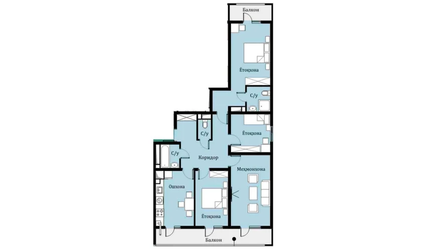 4-xonali xonadon 91.83 m²  5/16 qavat | SOKIN DIYOR Turar-joy majmuasi