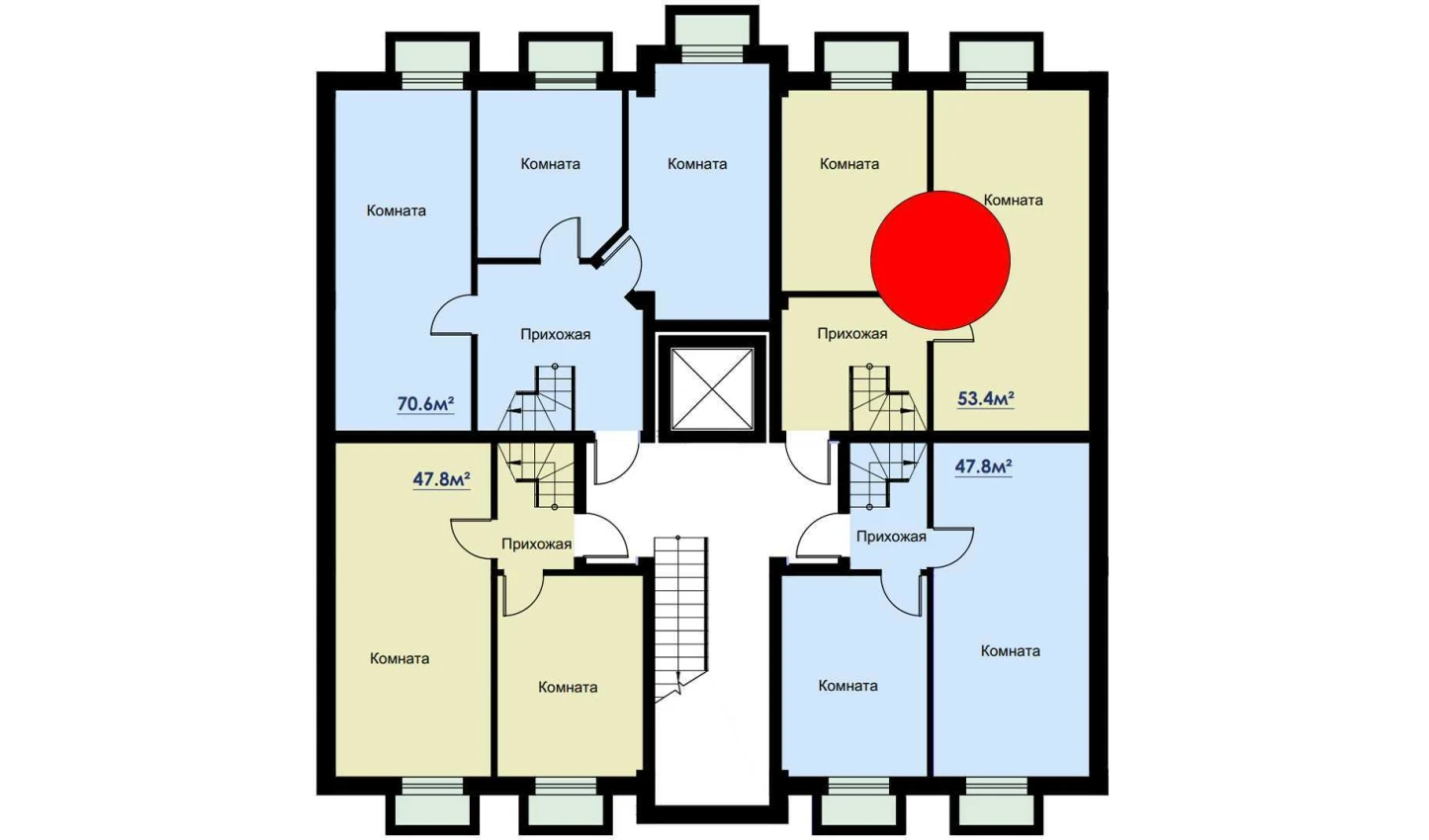 2-комнатная квартира 53.4 м²  1/1 этаж