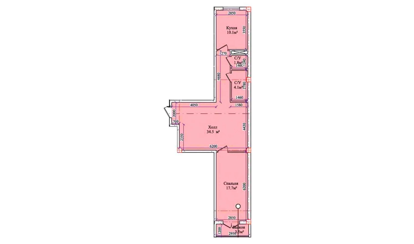 2-xonali xonadon 70.6 m²  6/6 qavat