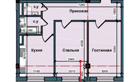 2-xonali xonadon 64.1 m²  8/9 qavat | NUR BARAKA Turar-joy majmuasi