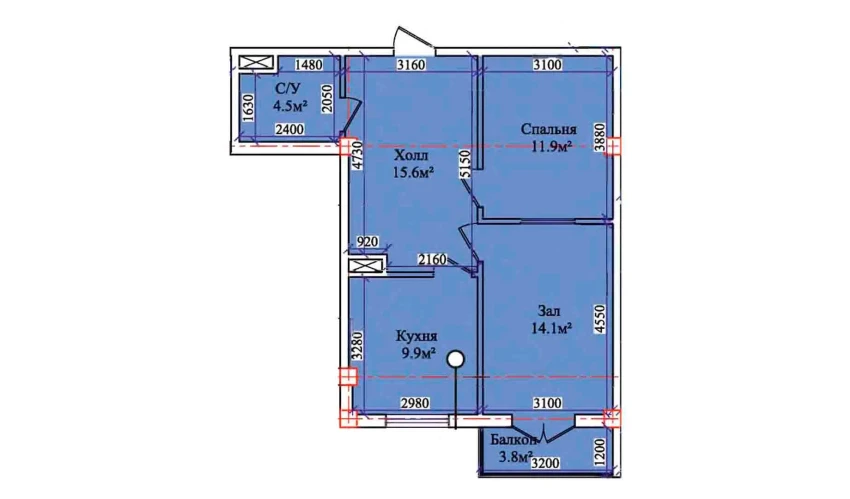 2-комнатная квартира 57.9 м²  1/9 этаж | Жилой комплекс CHIRCHIQ CITY