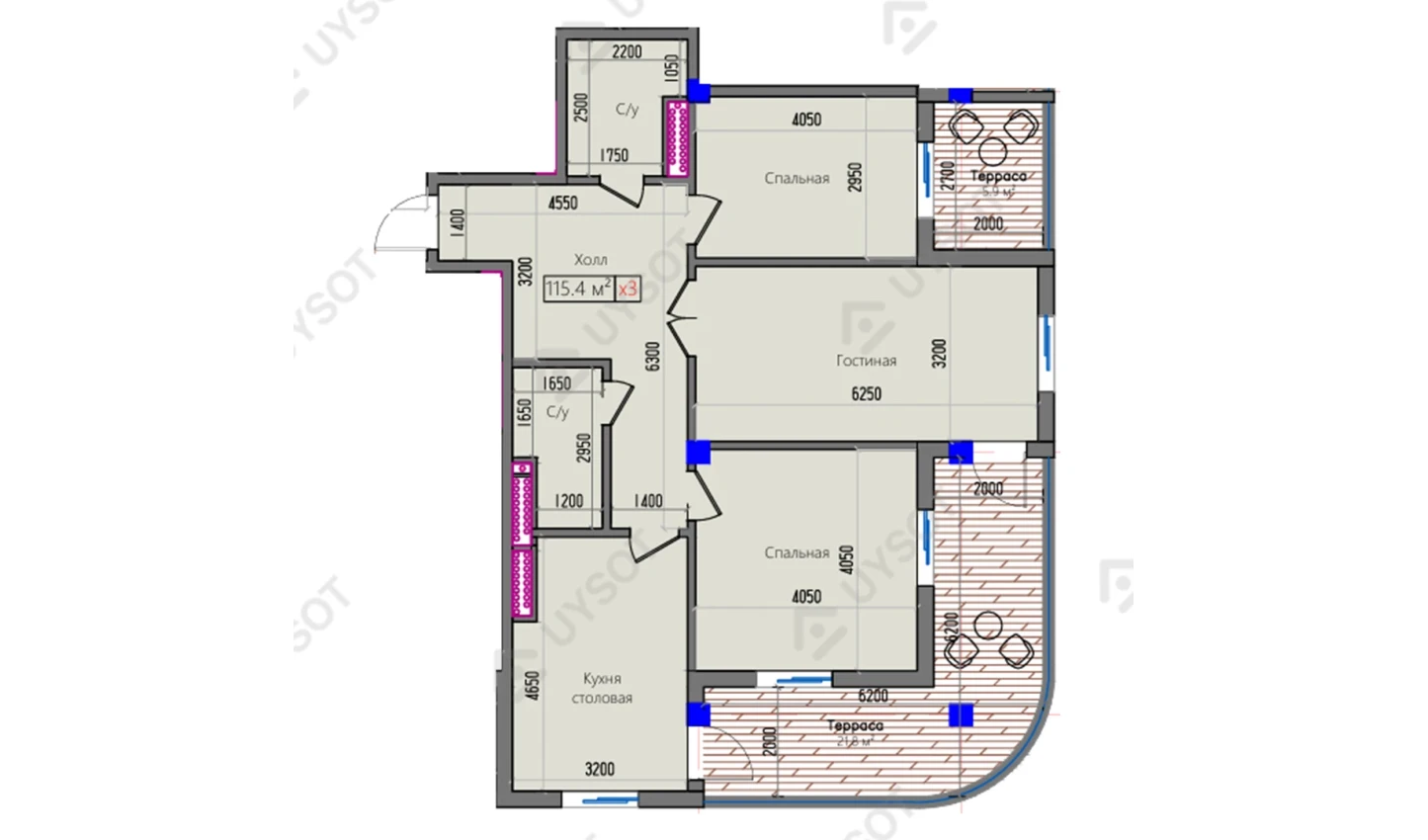 3-комнатная квартира 115.4 м²  10/10 этаж