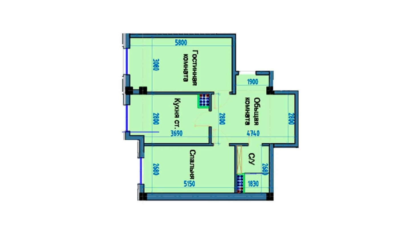 2-комнатная квартира 66 м²  2/2 этаж