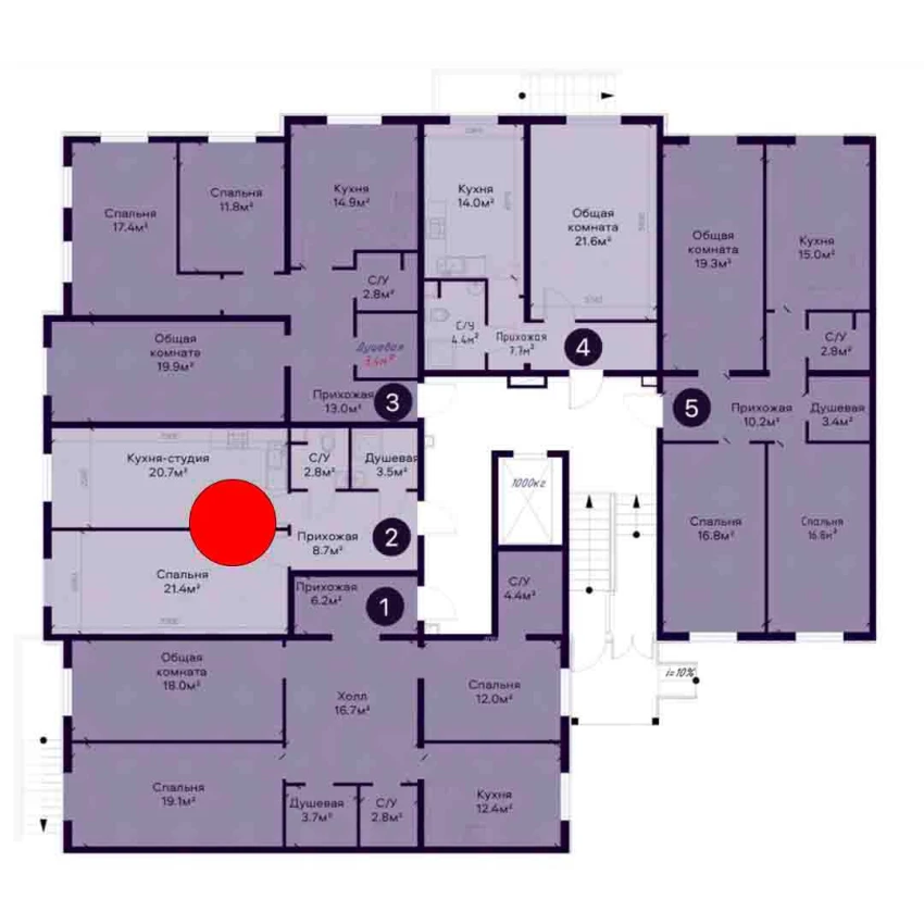 2-комнатная квартира 57.1 м²  1/1 этаж