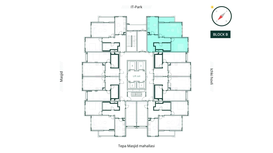 2-xonali xonadon 69.12 m²  23/23 qavat