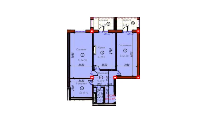 2-комнатная квартира 106 м²  3/9 этаж | Жилой комплекс SAMARQAND CITY