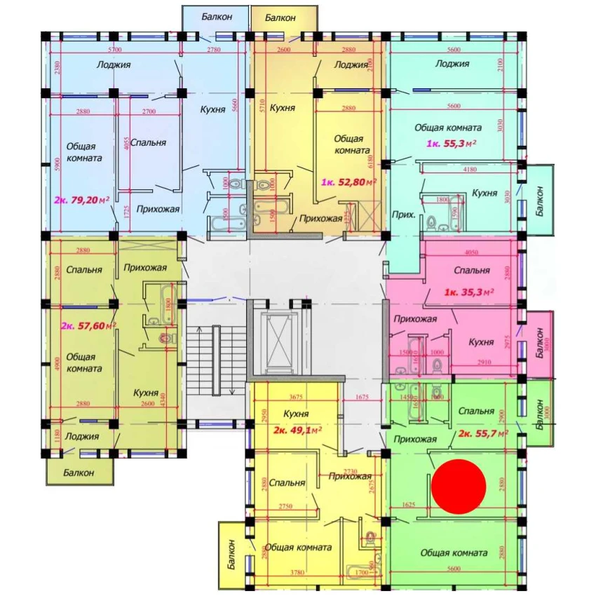 2-xonali xonadon 55.7 m²  4/9 qavat | VATAN Turar-joy majmuasi