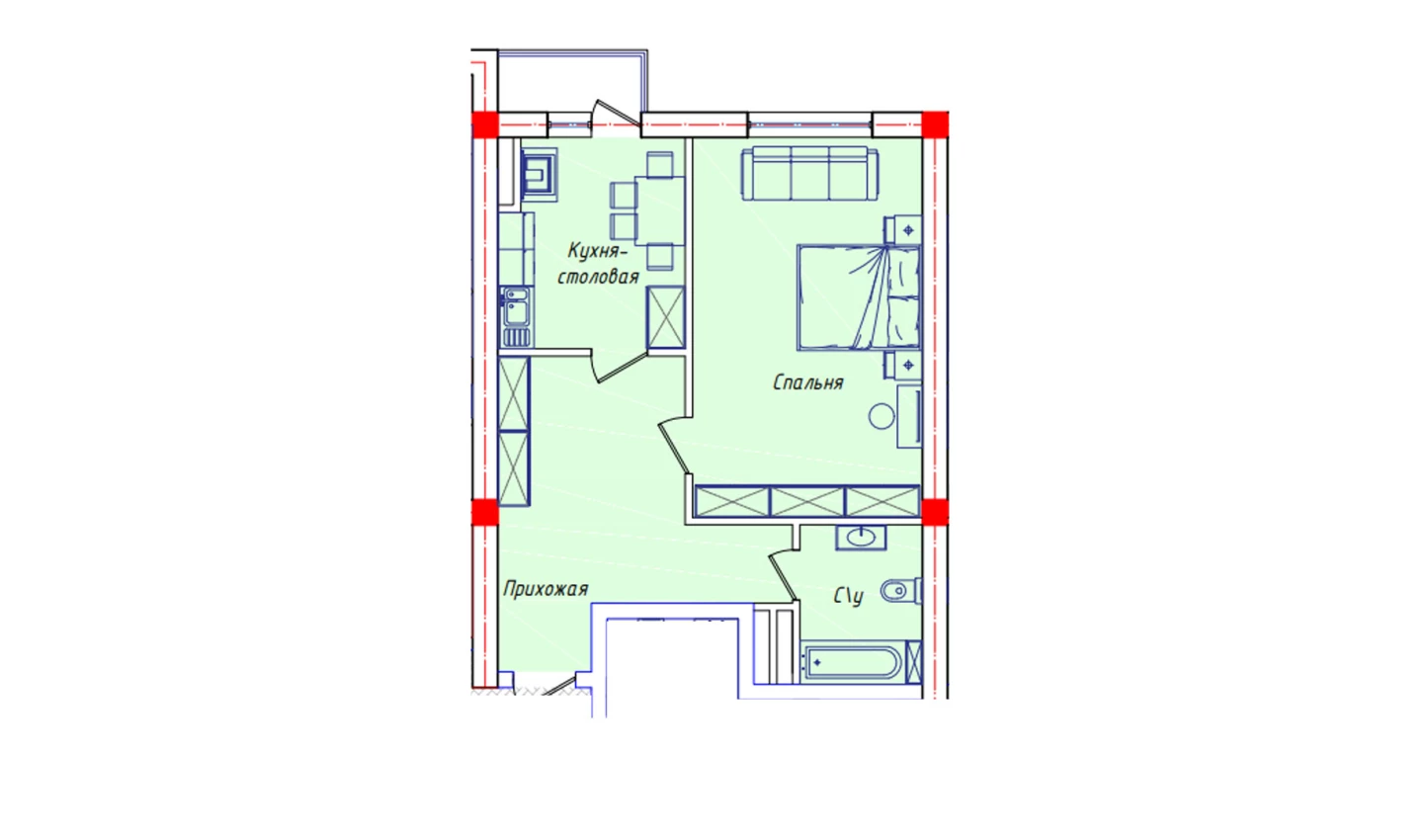 1-комнатная квартира 55.8 м²  6/6 этаж