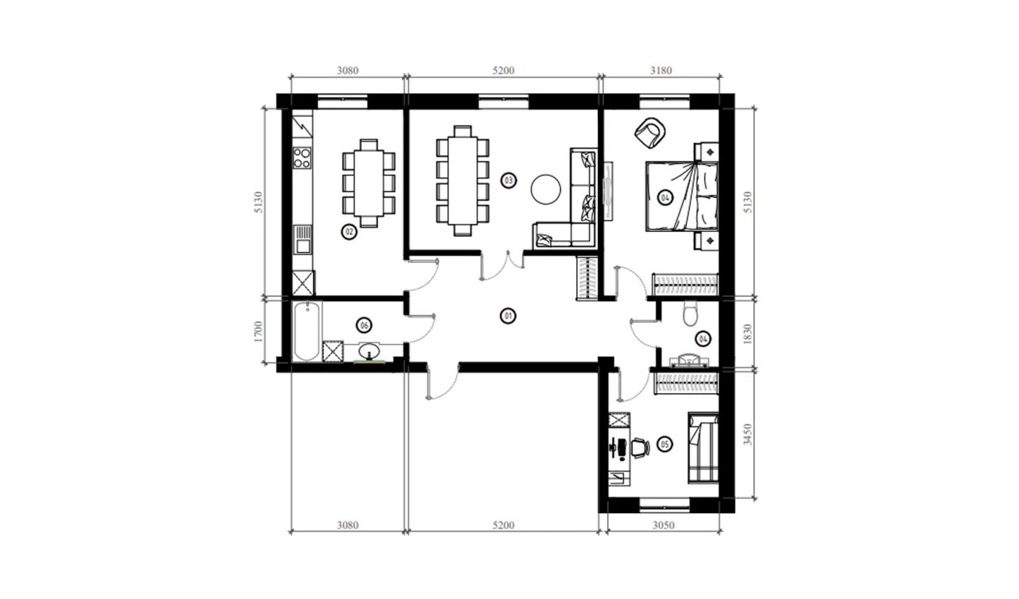 3-xonali xonadon 88.7 m²  5/5 qavat