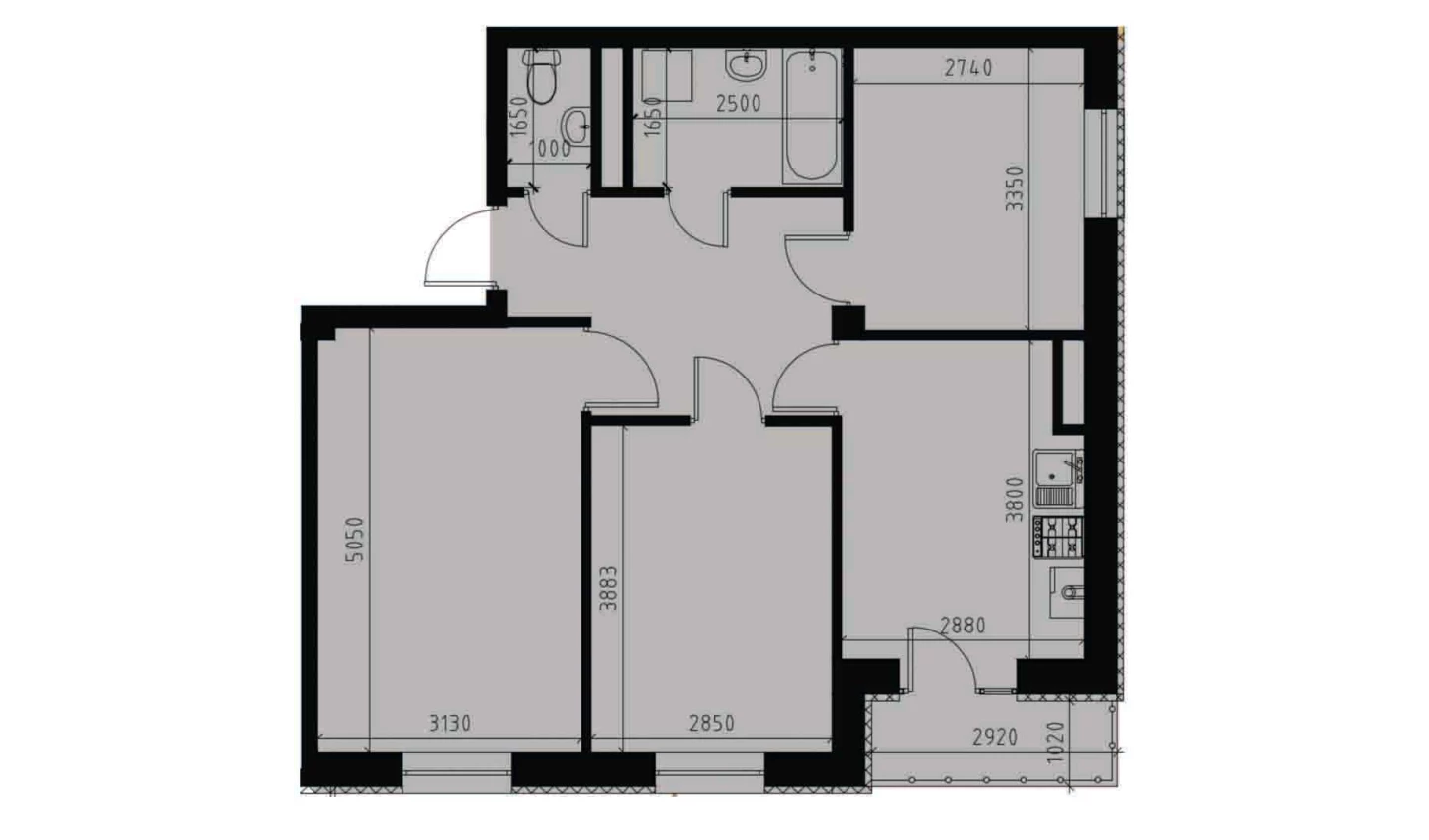 3-xonali xonadon 61.57 m²  2/2 qavat