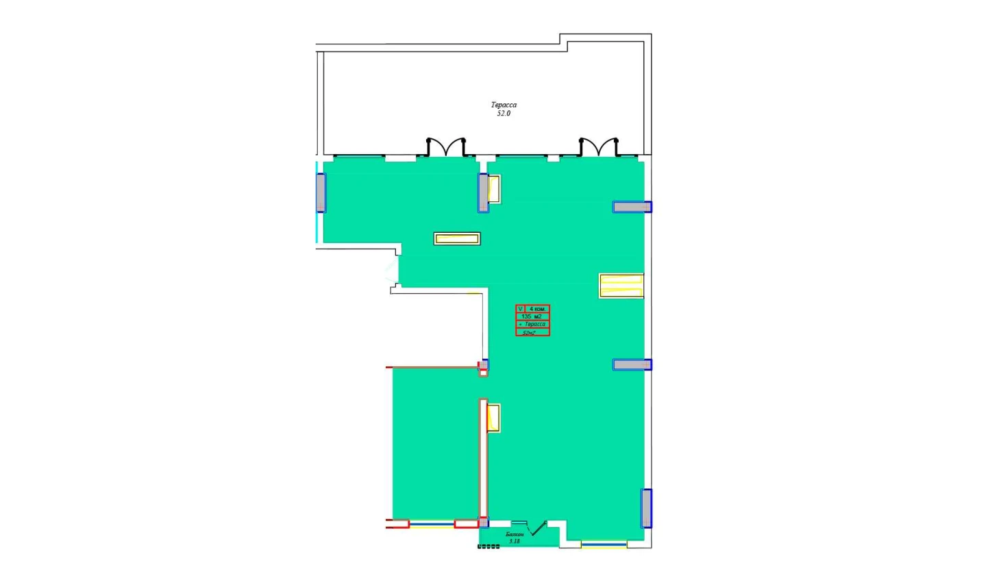 4-комнатная квартира 135 м²  17/17 этаж