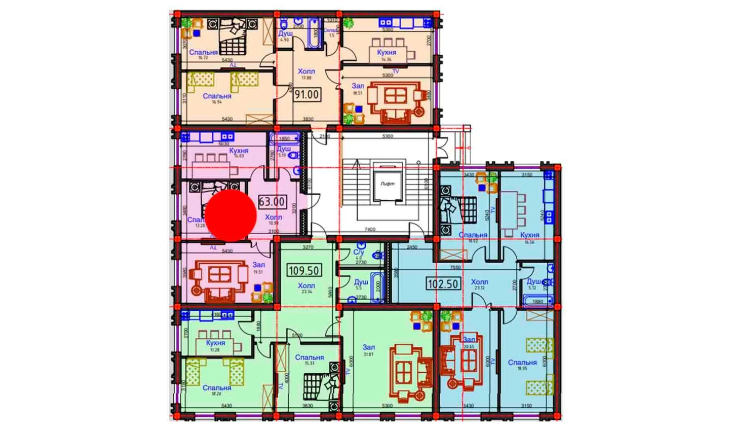 2-комнатная квартира 63 м²  1/1 этаж