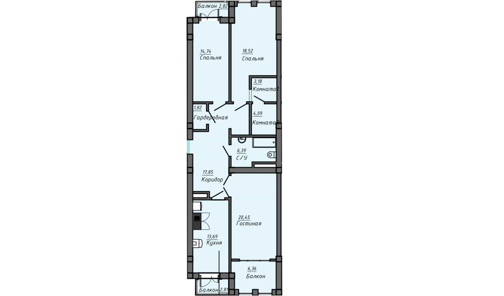 4-комнатная квартира 118 м²  8/8 этаж