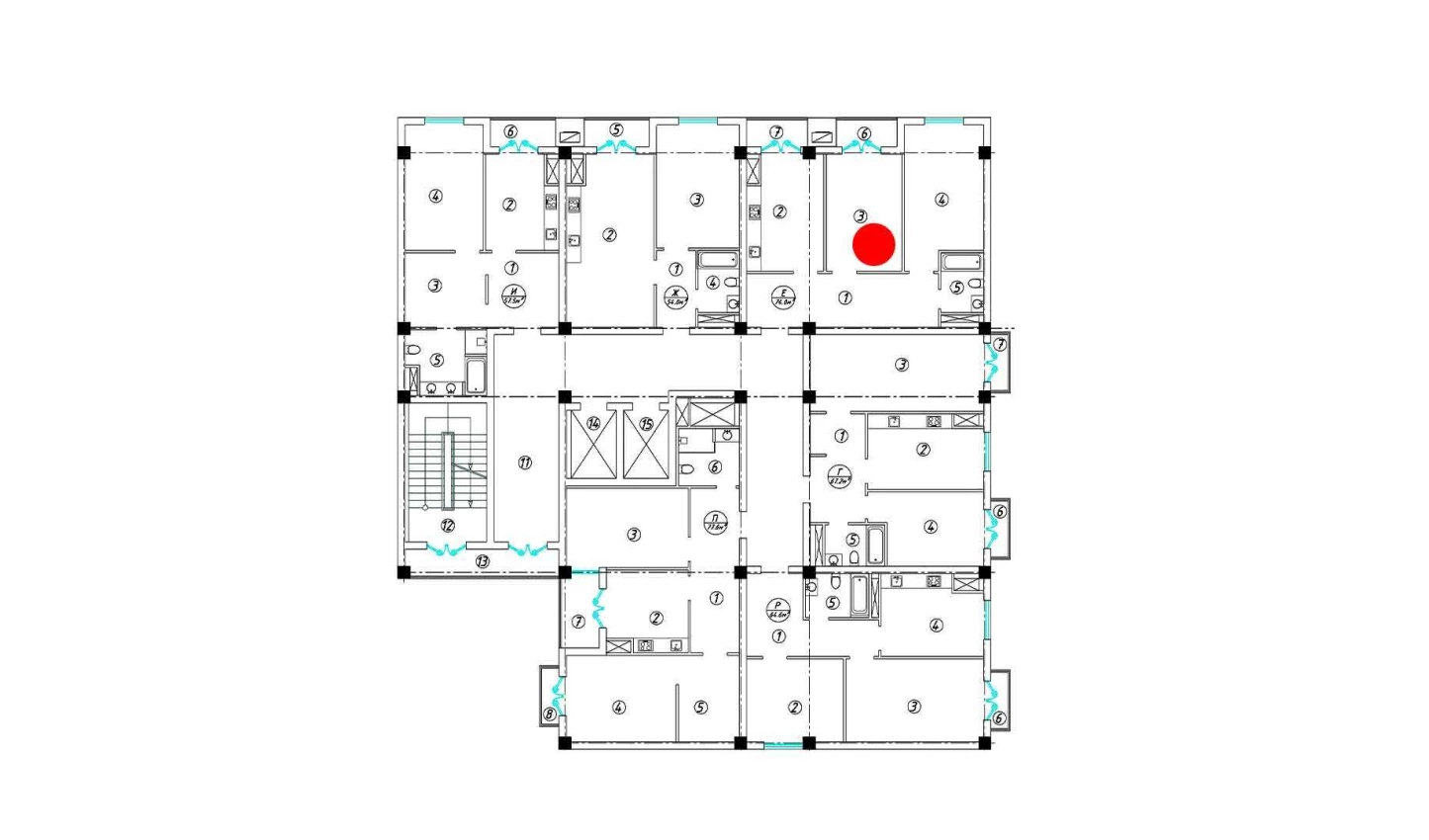 3-xonali xonadon 74 m²  14/14 qavat