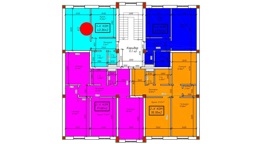 1-xonali xonadon 43.36 m²  3/3 qavat