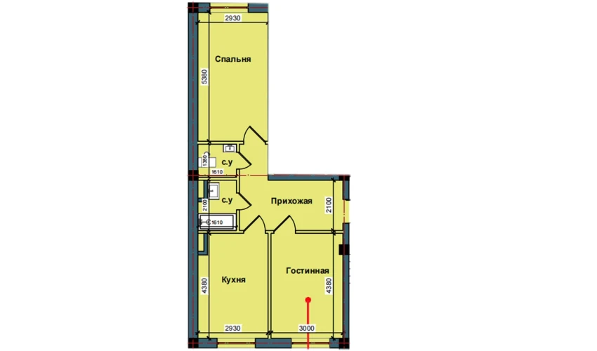 2-xonali xonadon 60.4 m²  2/9 qavat | NUR BARAKA Turar-joy majmuasi