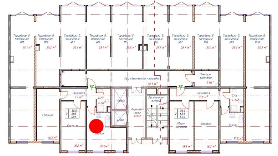 3-xonali xonadon 68.5 m²  1/1 qavat