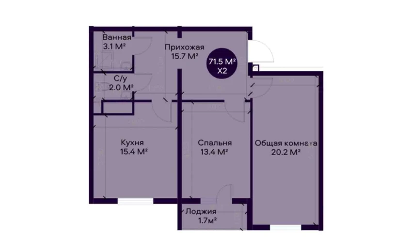 2-комнатная квартира 55.1 м²  12/12 этаж | Жилой комплекс YAQINLAR