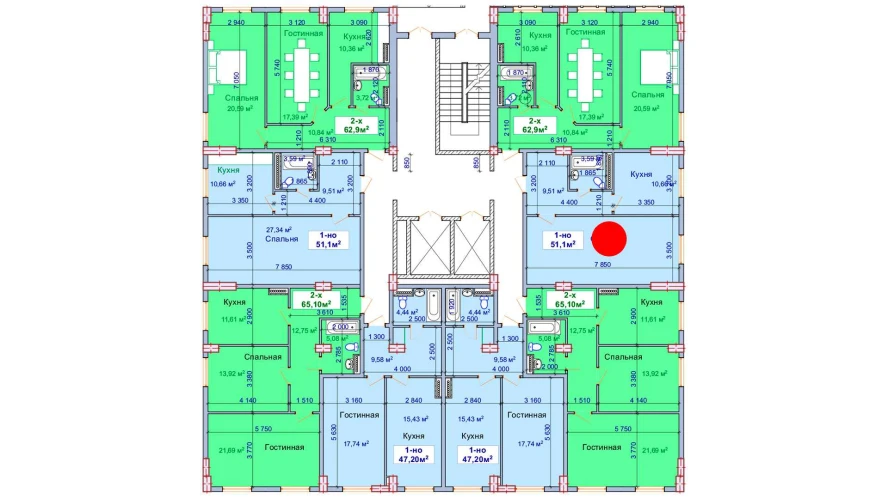 1-комнатная квартира 51.1 м²  1/1 этаж