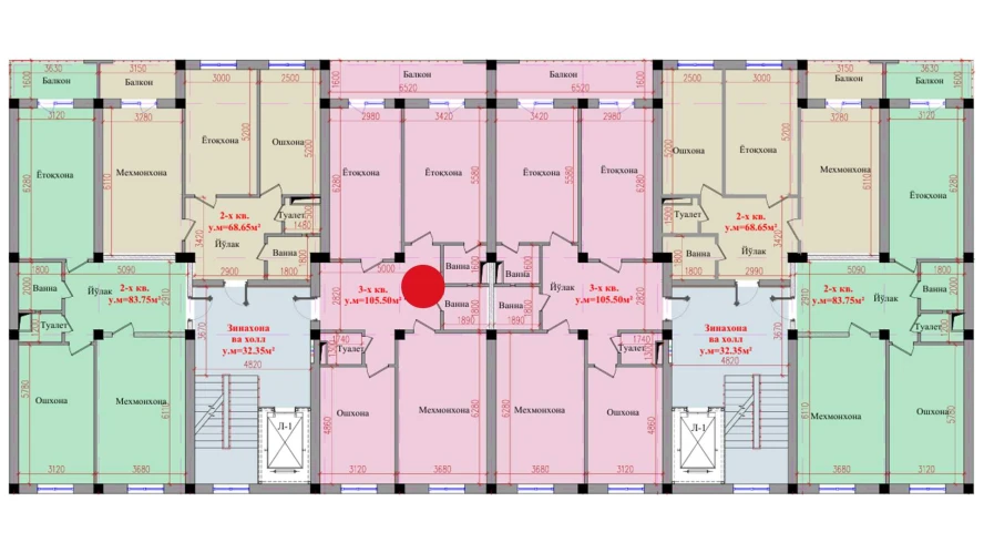 3-комнатная квартира 105.5 м²  5/5 этаж