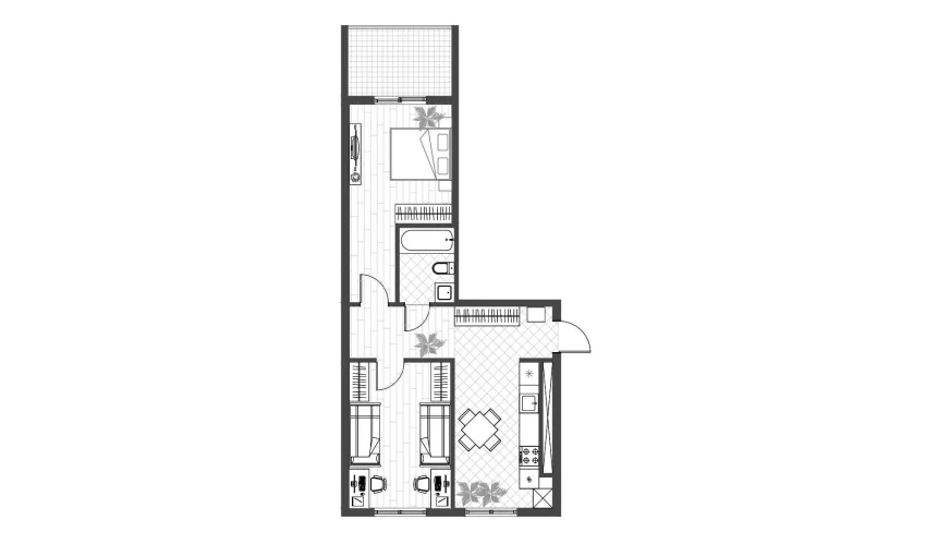 2-xonali xonadon 56.85 m²  4/14 qavat | PARVOZ Turar-joy majmuasi