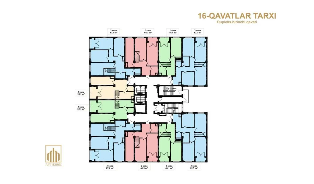 1-xonali xonadon 107.4 m²  16/16 qavat