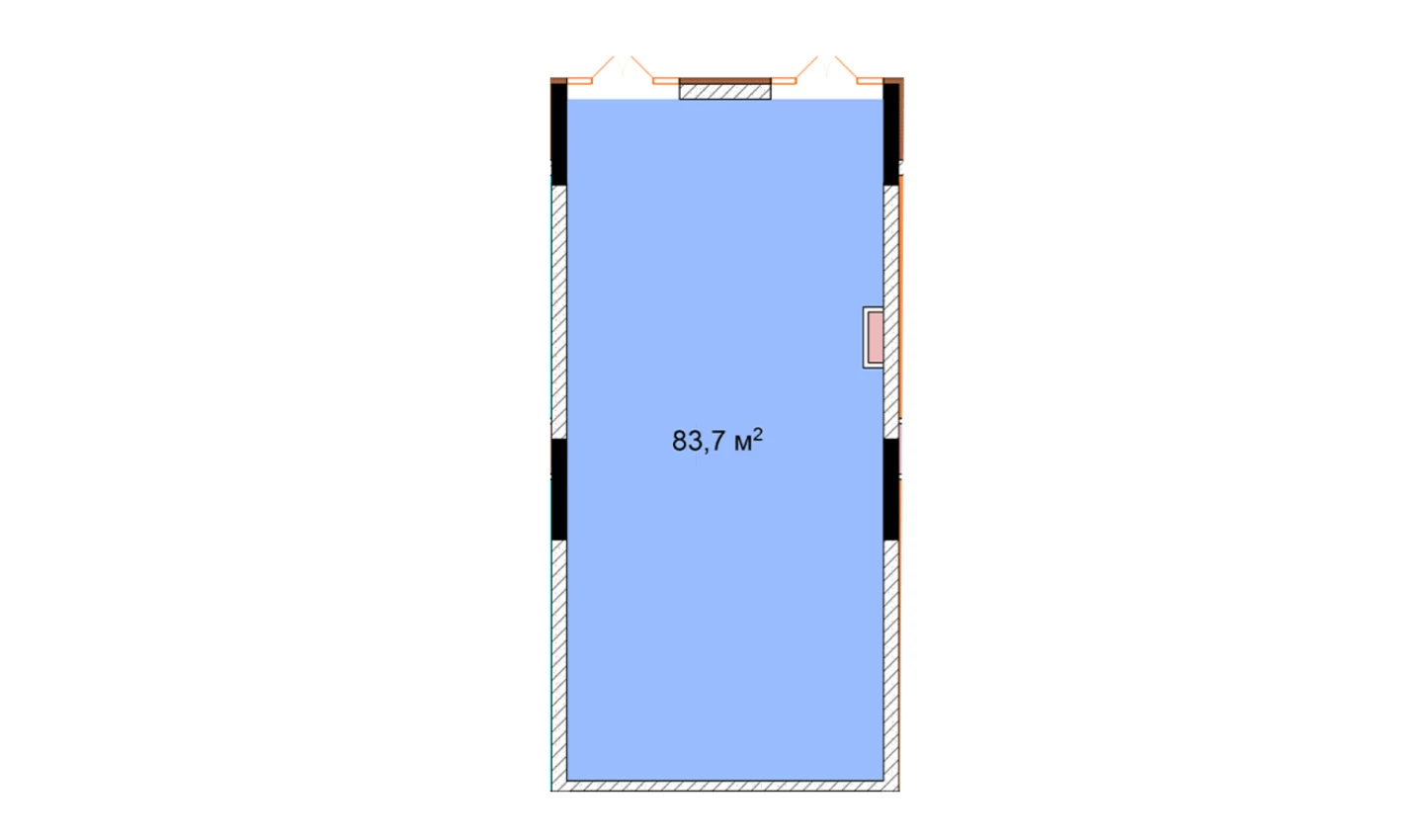 1-комнатная квартира 83.7 м²  1/1 этаж