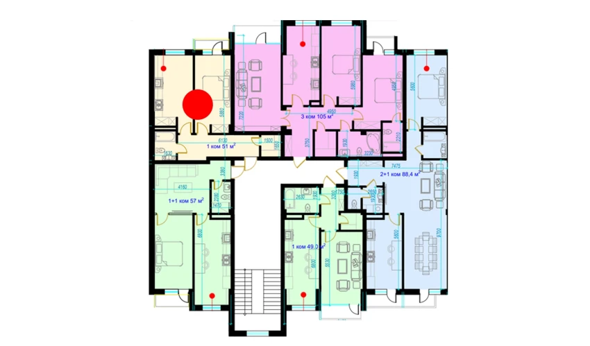 1-комнатная квартира 51 м²  5/9 этаж | Жилой комплекс Rohat