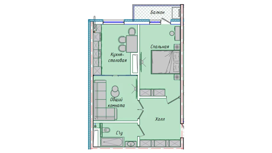 2-xonali xonadon 50.7 m²  15/15 qavat