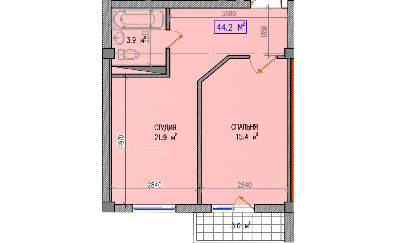 2-xonali xonadon 44.2 m²  5/5 qavat