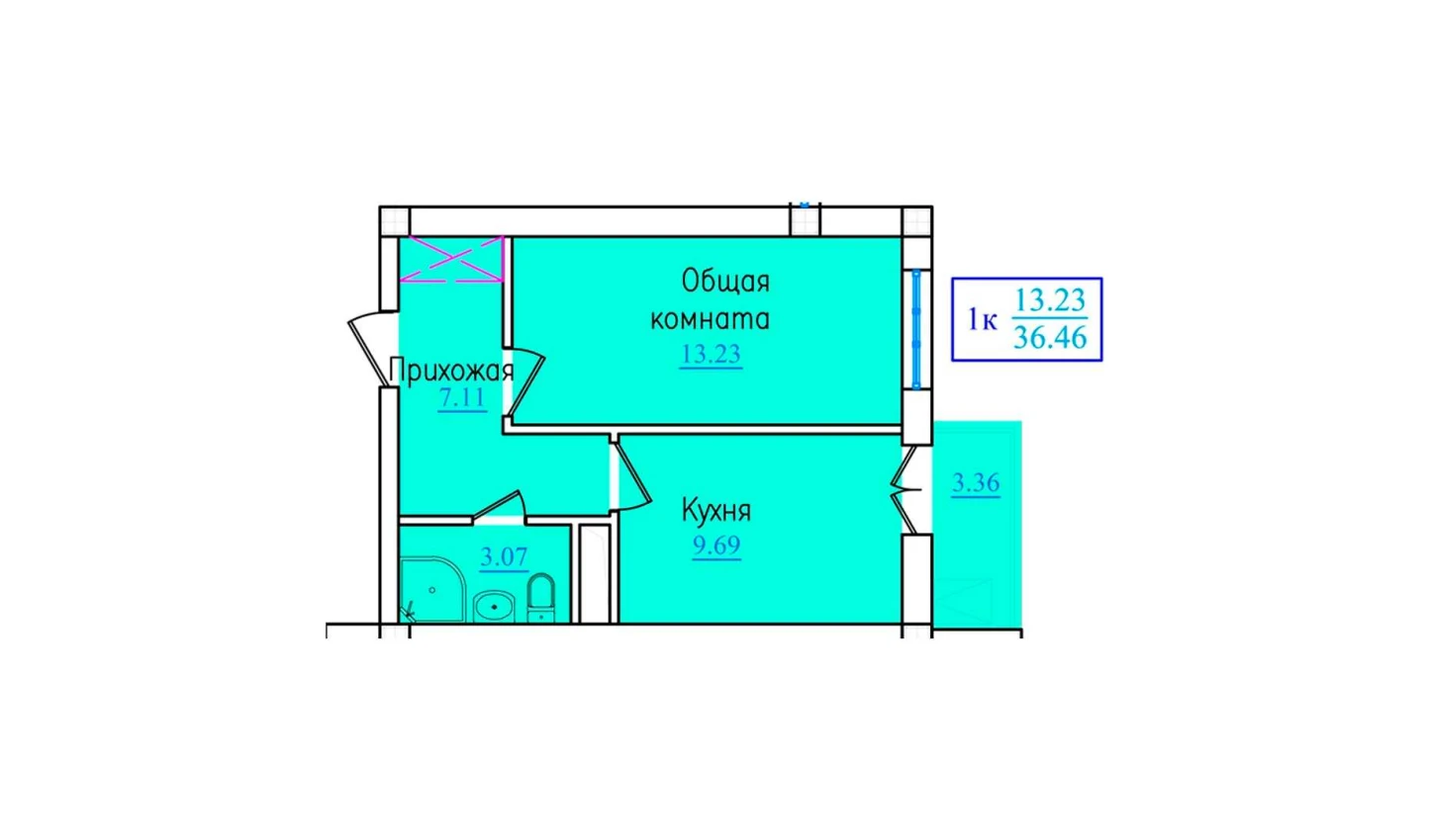 1-комн. квартира 36.46 м²  6/9 этаж | Жилой комплекс PROVANS