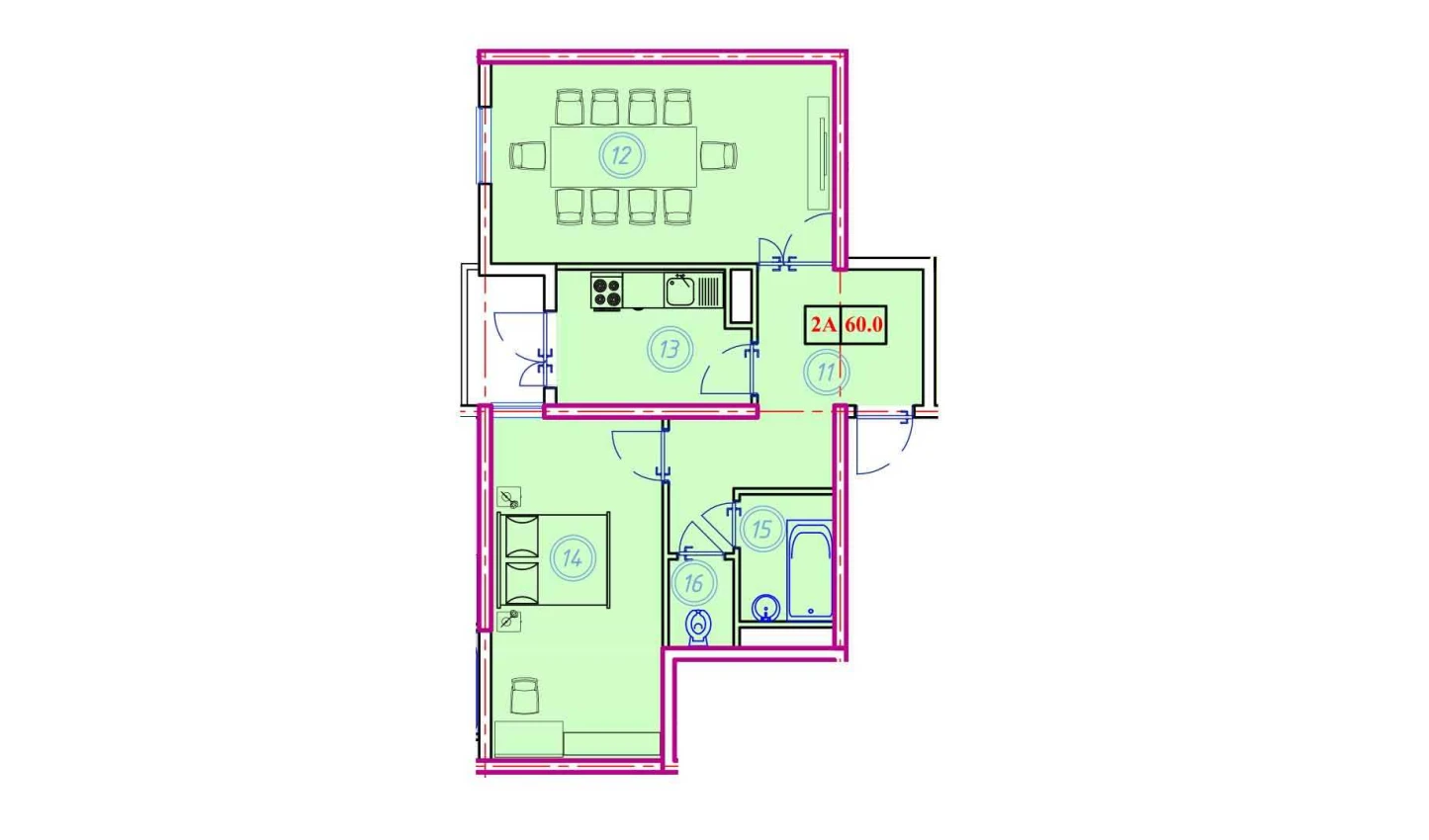 2-xonali xonadon 60 m²  1/1 qavat