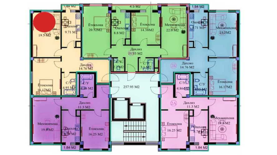 2-xonali xonadon 66.9 m²  12/12 qavat