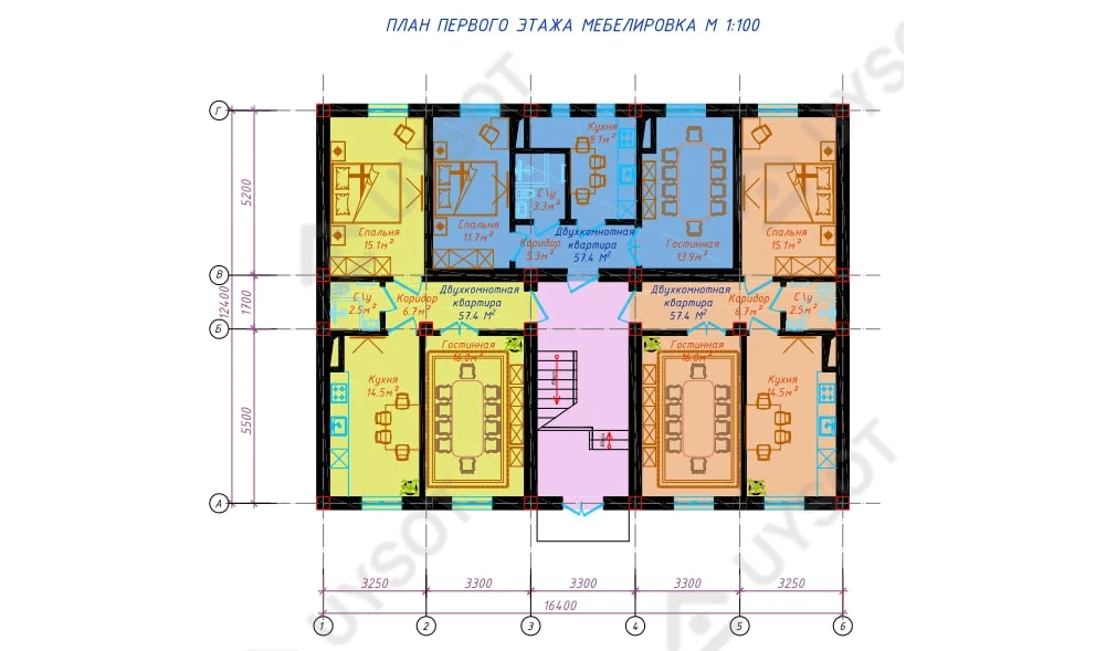 2-xonali xonadon 57.4 m²  1/1 qavat