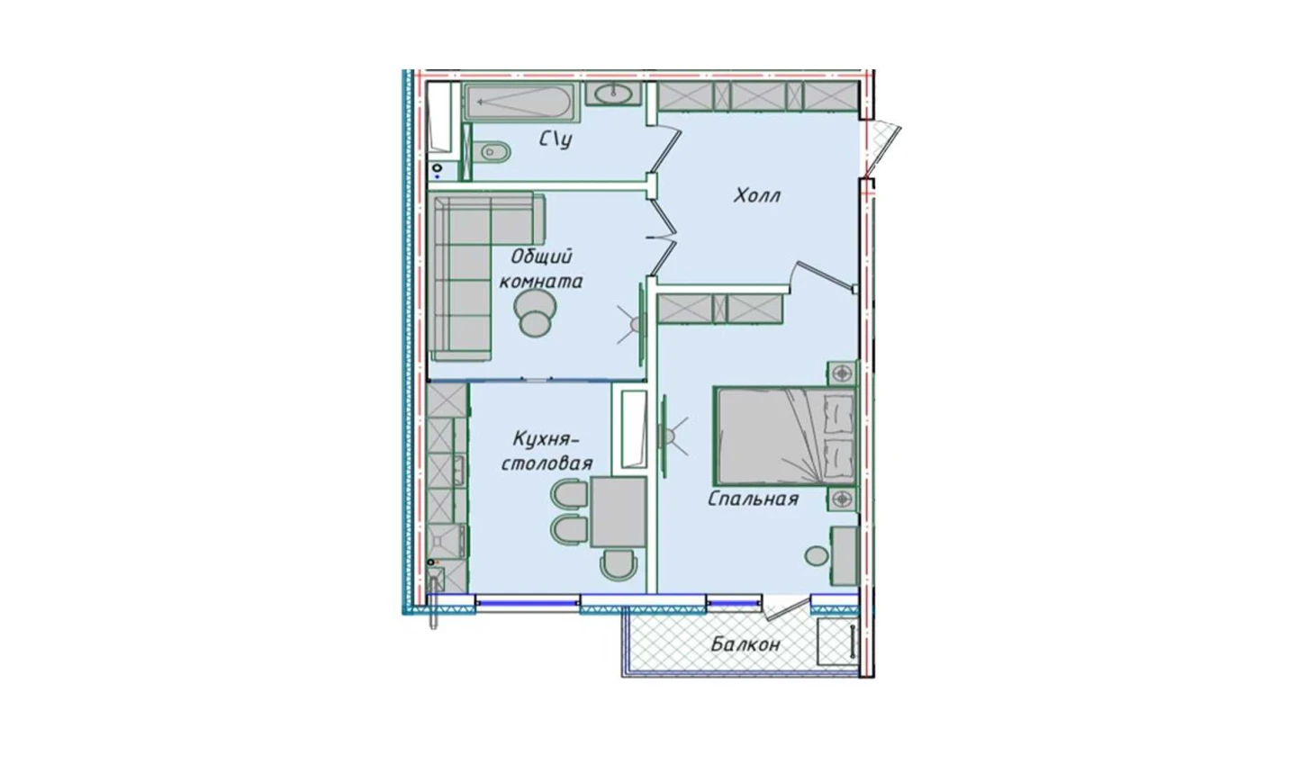 2-xonali xonadon 50.7 m²  15/15 qavat