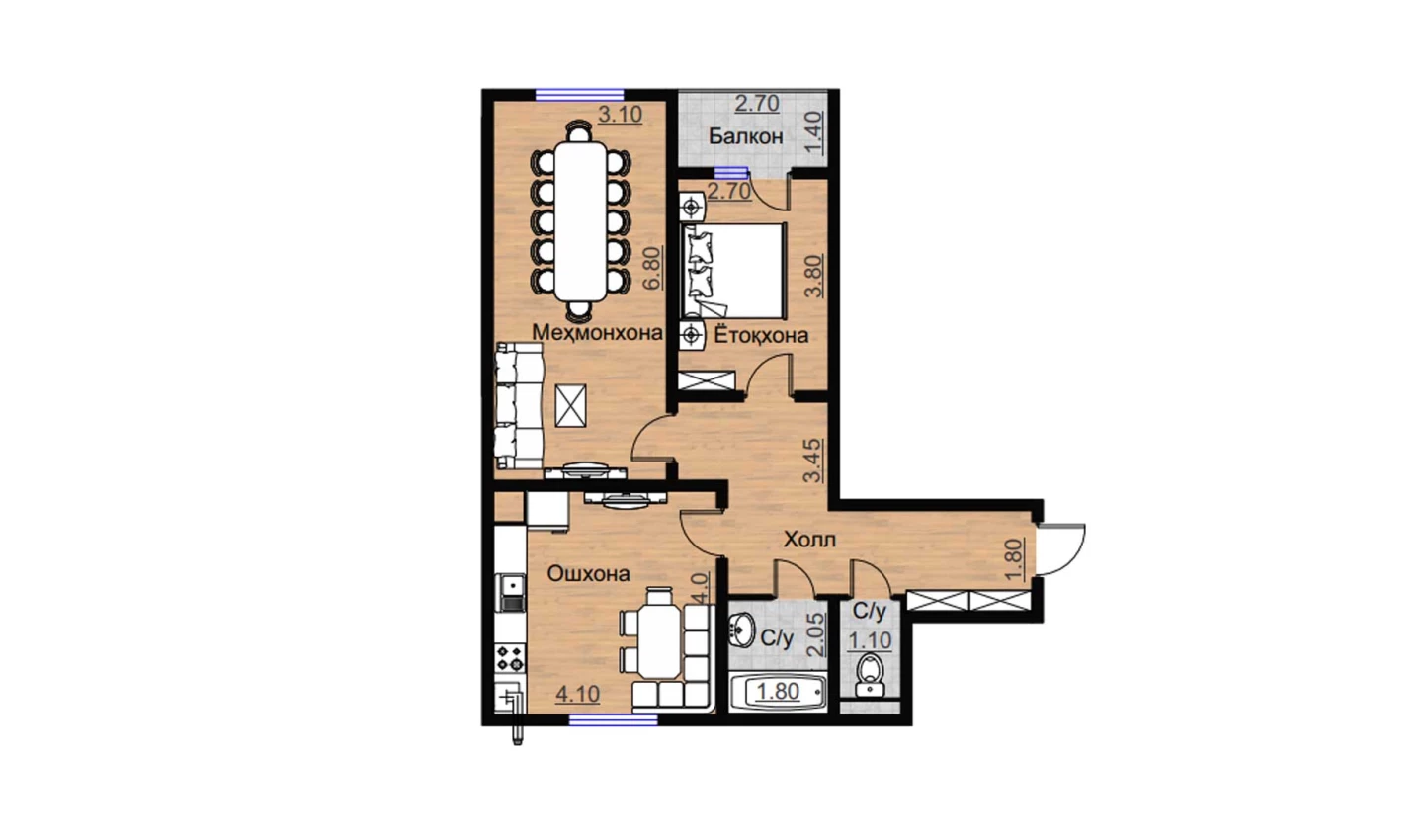 2-комнатная квартира 78.86 м²  2/2 этаж