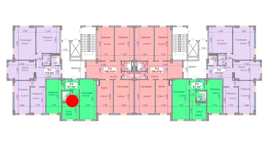 2-комнатная квартира 61.1 м²  1/1 этаж