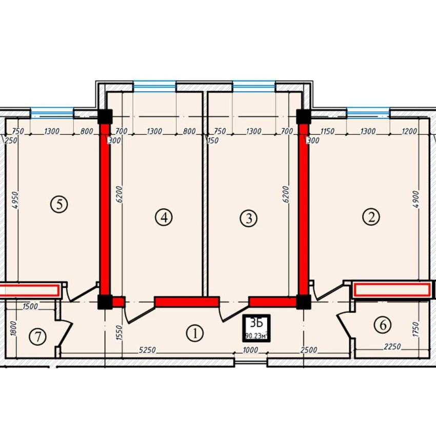 3-комнатная квартира 90.23 м²  2/2 этаж