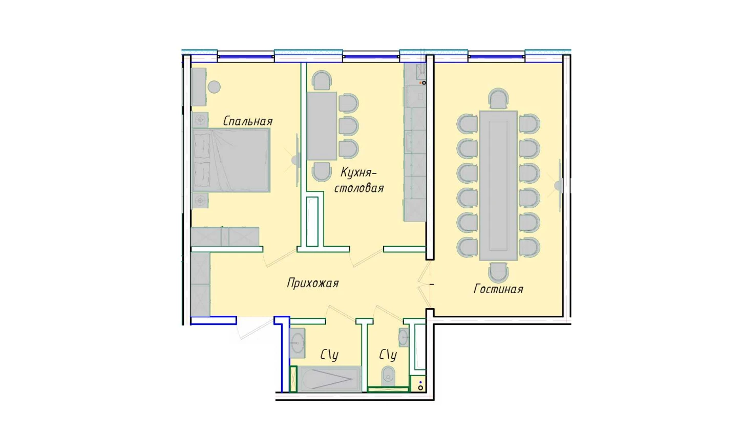 2-комнатная квартира 68.56 м²  1/1 этаж