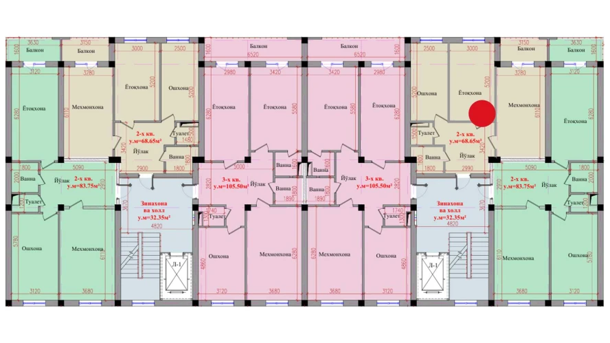 2-комнатная квартира 68.65 м²  8/8 этаж