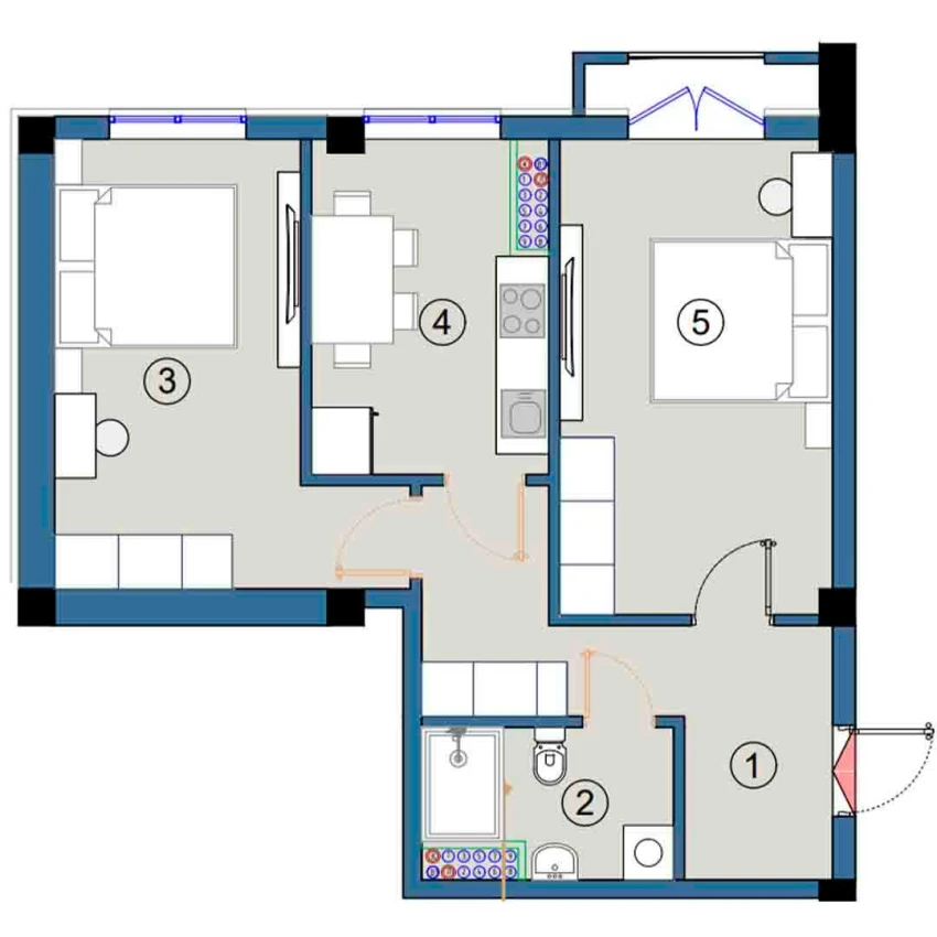 2-комн. квартира 56.5 м²  8/9 этаж | Жилой комплекс FLORYA RESIDENCE