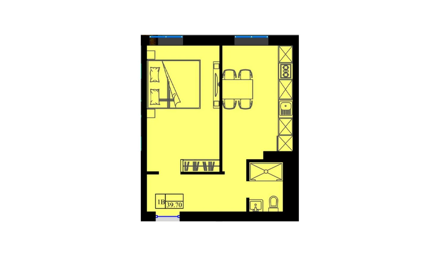 1-комнатная квартира 40 м²  0/0 этаж