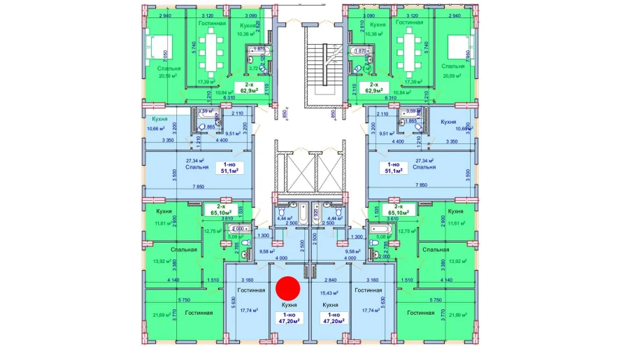 1-комнатная квартира 47.2 м²  1/1 этаж