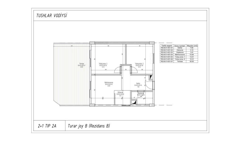 3-xonali xonadon 58.119 m²  1/1 qavat