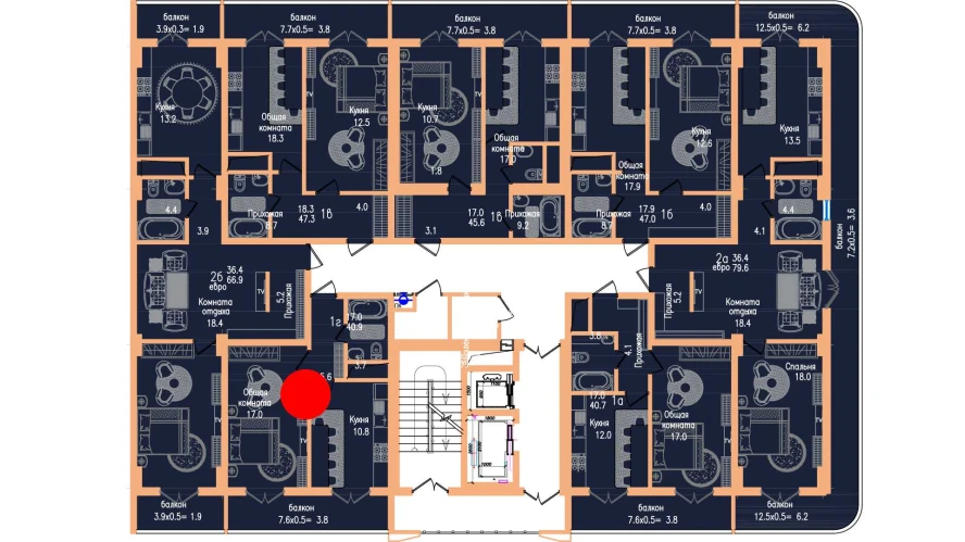 1-xonali xonadon 40.7 m²  3/3 qavat